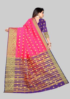 Pink woven art silk sarees saree with blouse 2