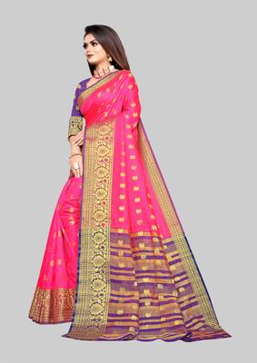 Pink woven art silk sarees saree with blouse 3