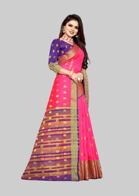 Pink woven art silk sarees saree with blouse 4