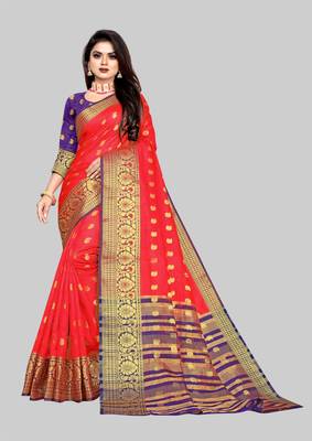 Red woven art silk sarees saree with blouse 1