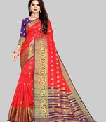 Red woven art silk sarees saree with blouse