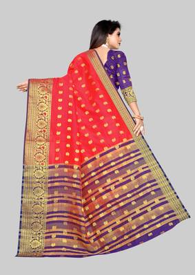 Red woven art silk sarees saree with blouse 2