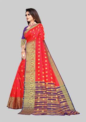 Red woven art silk sarees saree with blouse 3