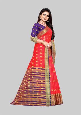 Red woven art silk sarees saree with blouse 5