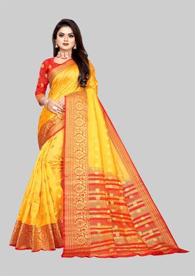 Gold woven art silk sarees saree with blouse 1