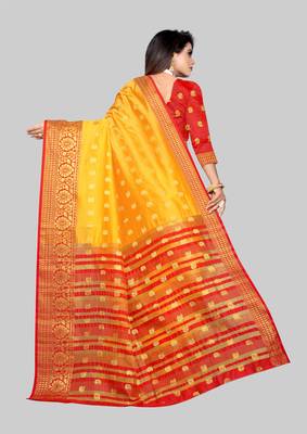 Gold woven art silk sarees saree with blouse 2