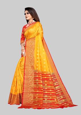 Gold woven art silk sarees saree with blouse 3