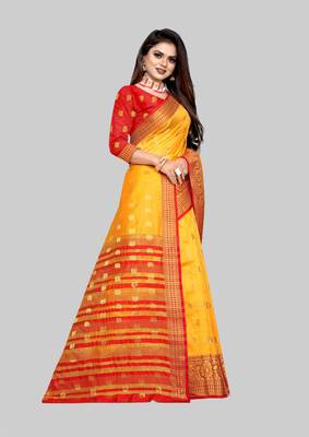 Gold woven art silk sarees saree with blouse 4