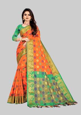 Orange woven art silk sarees saree with blouse 1