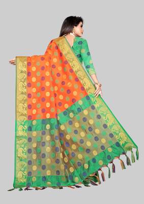 Orange woven art silk sarees saree with blouse 2