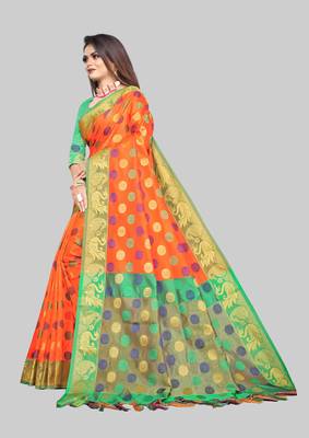 Orange woven art silk sarees saree with blouse 3