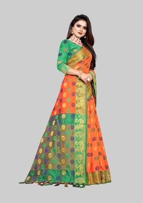 Orange woven art silk sarees saree with blouse 4