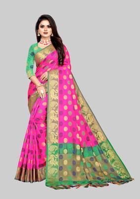 Pink woven art silk sarees saree with blouse 1