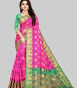 Pink woven art silk sarees saree with blouse