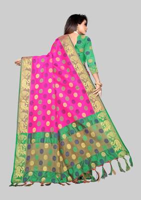 Pink woven art silk sarees saree with blouse 2