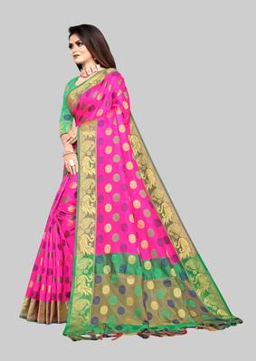 Pink woven art silk sarees saree with blouse 3