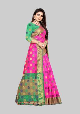 Pink woven art silk sarees saree with blouse 4
