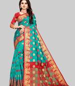 Light sea green woven art silk sarees saree with blouse
