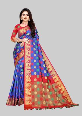 Blue woven art silk sarees saree with blouse 1