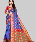 Blue woven art silk sarees saree with blouse