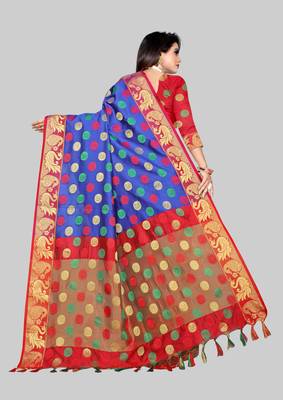 Blue woven art silk sarees saree with blouse 2