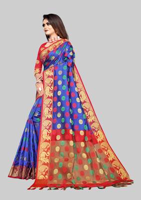 Blue woven art silk sarees saree with blouse 3