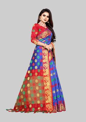 Blue woven art silk sarees saree with blouse 4