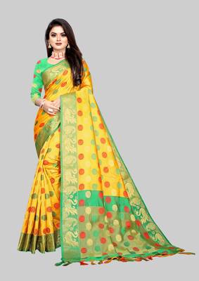 Gold woven art silk sarees saree with blouse 1
