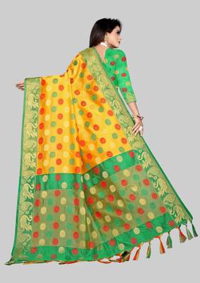 Gold woven art silk sarees saree with blouse 2