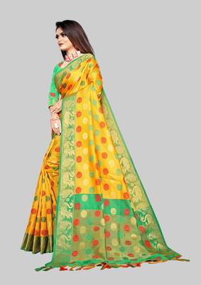 Gold woven art silk sarees saree with blouse 3