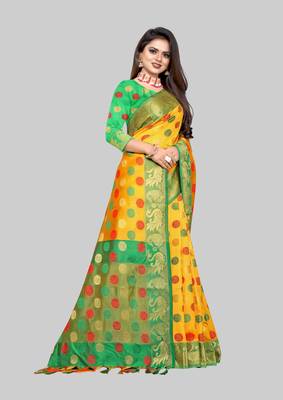 Gold woven art silk sarees saree with blouse 4