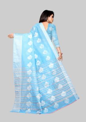 Turquiose woven art silk sarees saree with blouse 2