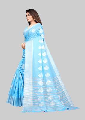 Turquiose woven art silk sarees saree with blouse 3