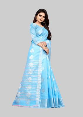 Turquiose woven art silk sarees saree with blouse 4
