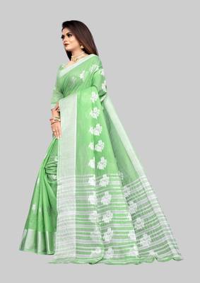 Green woven art silk sarees saree with blouse 3