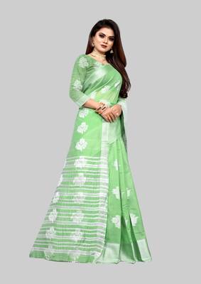 Green woven art silk sarees saree with blouse 4