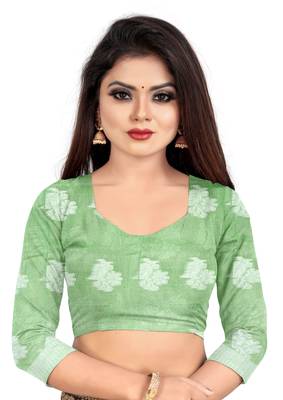 Green woven art silk sarees saree with blouse 5