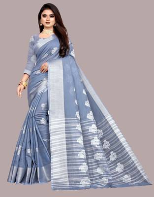 Grey woven art silk sarees saree with blouse 1