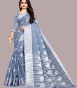 Grey woven art silk sarees saree with blouse