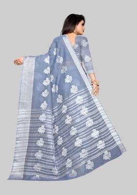 Grey woven art silk sarees saree with blouse 2