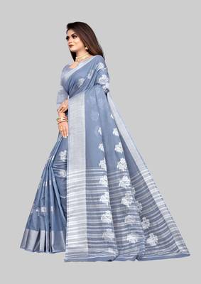 Grey woven art silk sarees saree with blouse 3