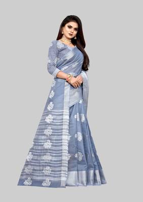 Grey woven art silk sarees saree with blouse 4