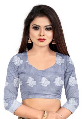 Grey woven art silk sarees saree with blouse 5