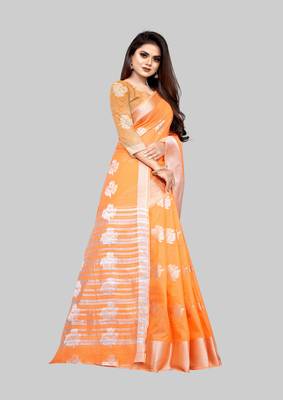 Orange woven art silk sarees saree with blouse 4