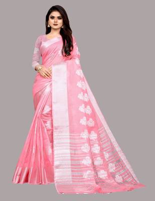 Pink woven art silk sarees saree with blouse 1