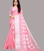 Pink woven art silk sarees saree with blouse