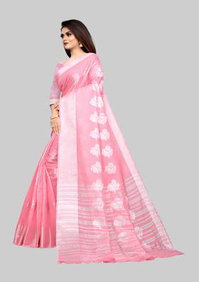 Pink woven art silk sarees saree with blouse 3