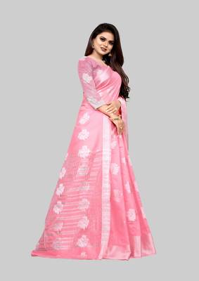 Pink woven art silk sarees saree with blouse 4