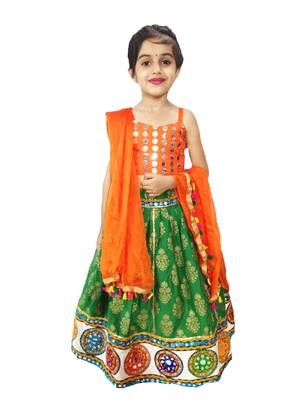 green cotton lehenga choli with embroidered work 1