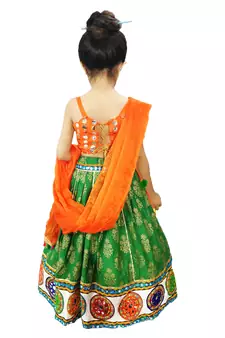 green cotton lehenga choli with embroidered work